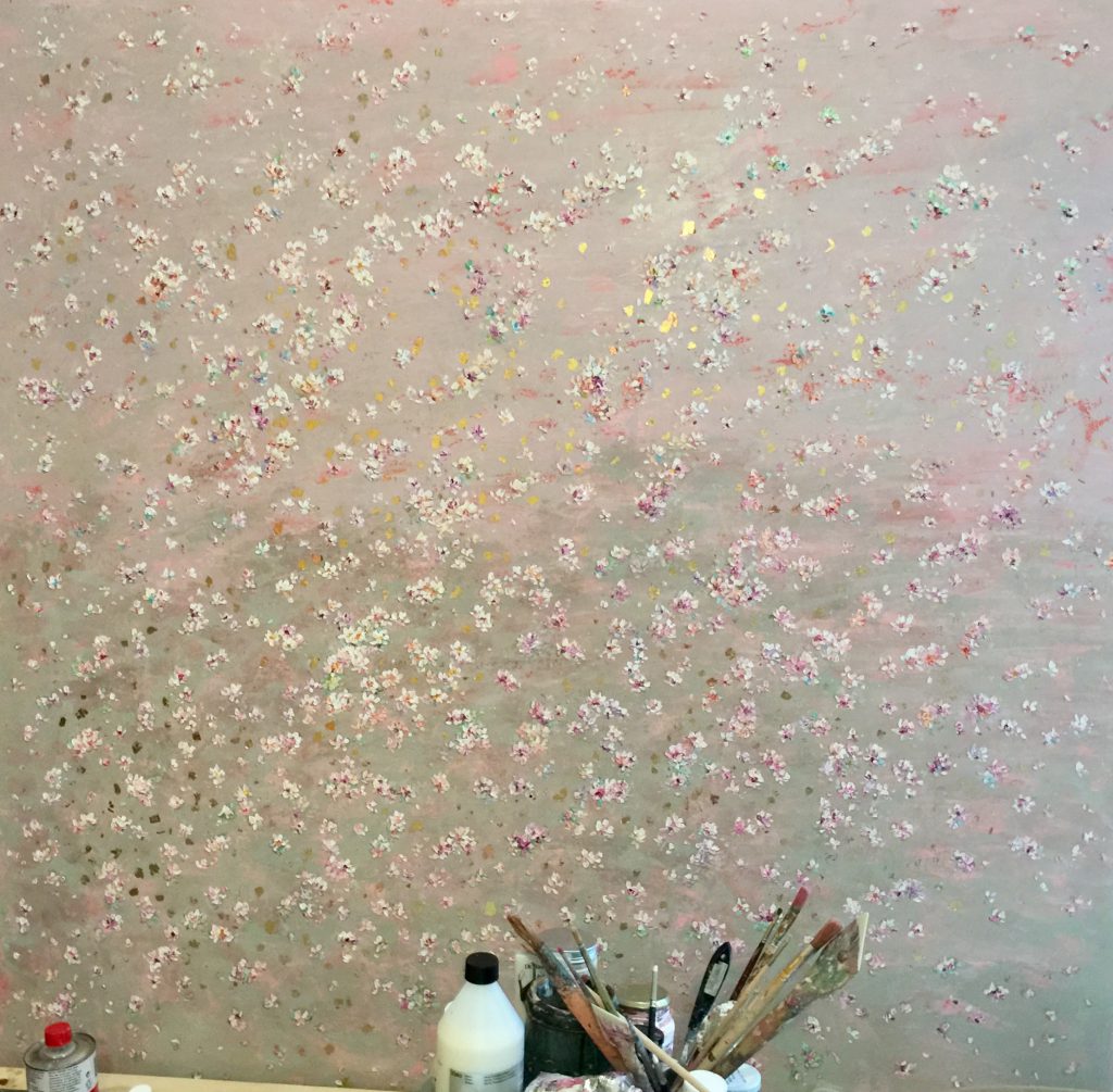 Sakura Rose 160x160 Leinwand auf Keilrahmen, Öl, Blattgold, Mixed Media 3800€